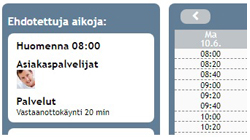 Ajanvarausjärjestelmän asiakasnäkymä